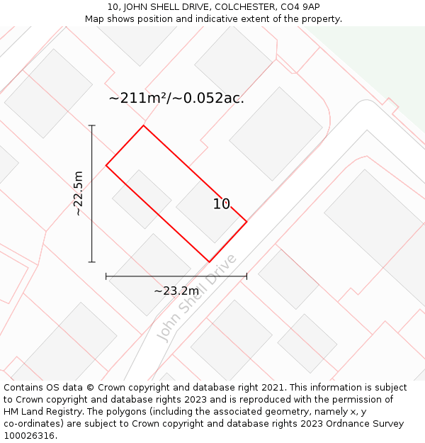 10, JOHN SHELL DRIVE, COLCHESTER, CO4 9AP: Plot and title map