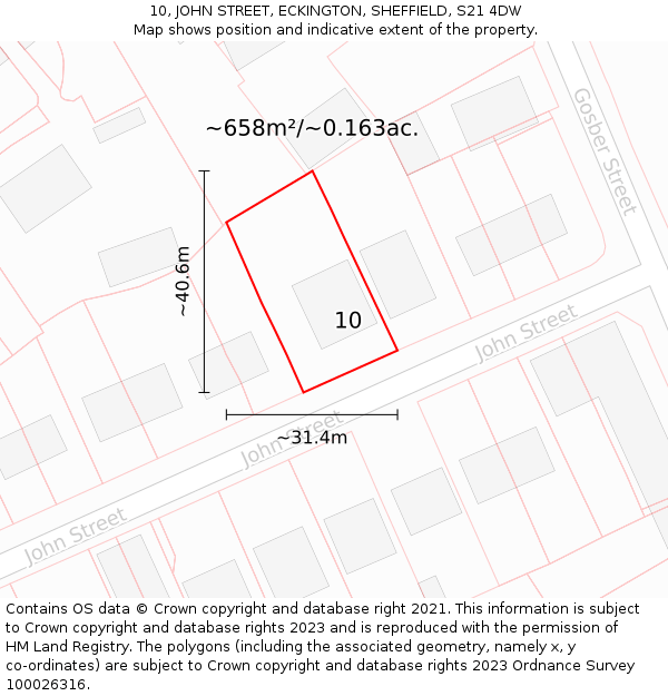 10, JOHN STREET, ECKINGTON, SHEFFIELD, S21 4DW: Plot and title map