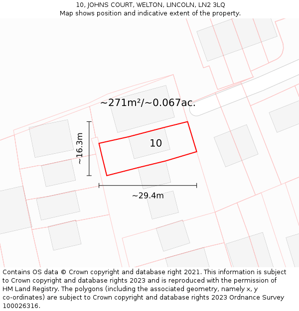 10, JOHNS COURT, WELTON, LINCOLN, LN2 3LQ: Plot and title map