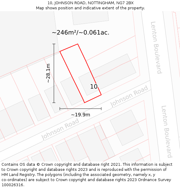 10, JOHNSON ROAD, NOTTINGHAM, NG7 2BX: Plot and title map