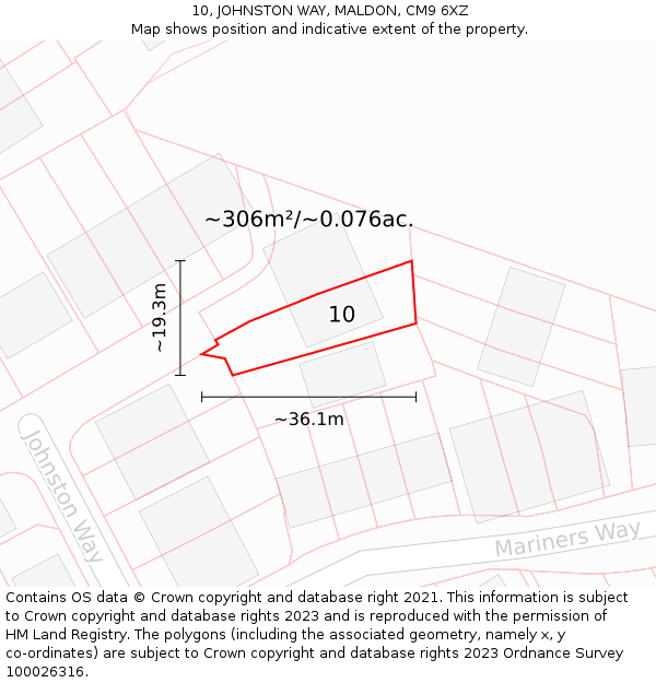 10, JOHNSTON WAY, MALDON, CM9 6XZ: Plot and title map