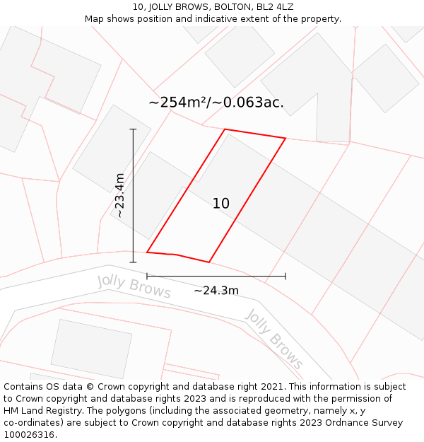 10, JOLLY BROWS, BOLTON, BL2 4LZ: Plot and title map