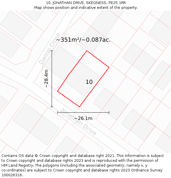 10, JONATHAN DRIVE, SKEGNESS, PE25 1RR: Plot and title map