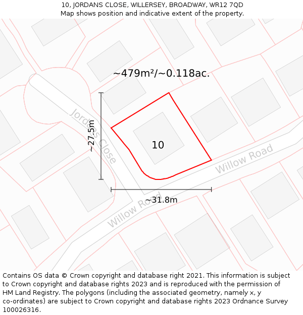 10, JORDANS CLOSE, WILLERSEY, BROADWAY, WR12 7QD: Plot and title map