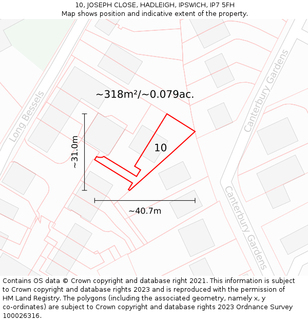 10, JOSEPH CLOSE, HADLEIGH, IPSWICH, IP7 5FH: Plot and title map