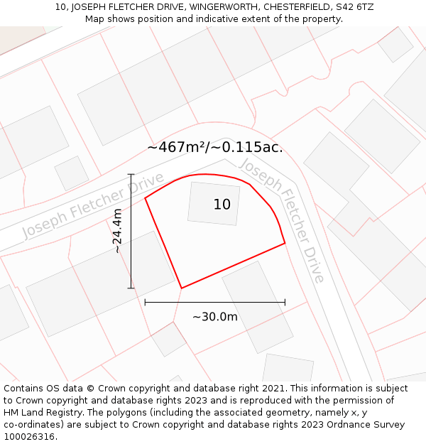 10, JOSEPH FLETCHER DRIVE, WINGERWORTH, CHESTERFIELD, S42 6TZ: Plot and title map