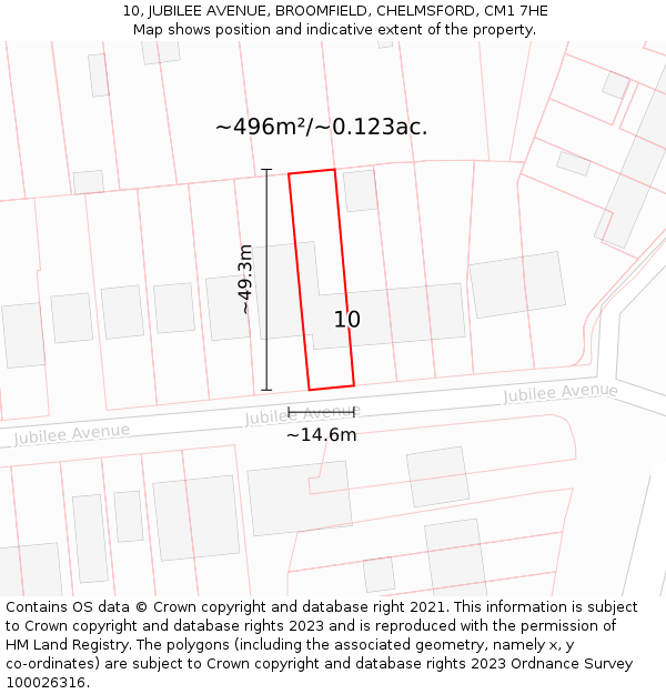 10, JUBILEE AVENUE, BROOMFIELD, CHELMSFORD, CM1 7HE: Plot and title map