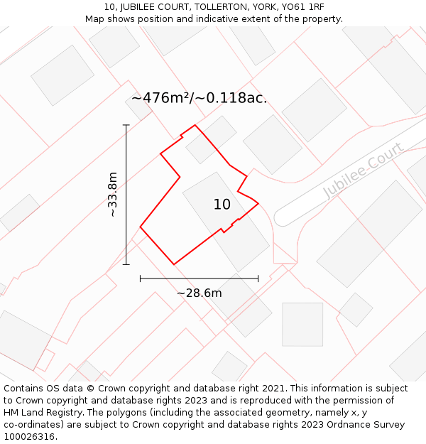 10, JUBILEE COURT, TOLLERTON, YORK, YO61 1RF: Plot and title map