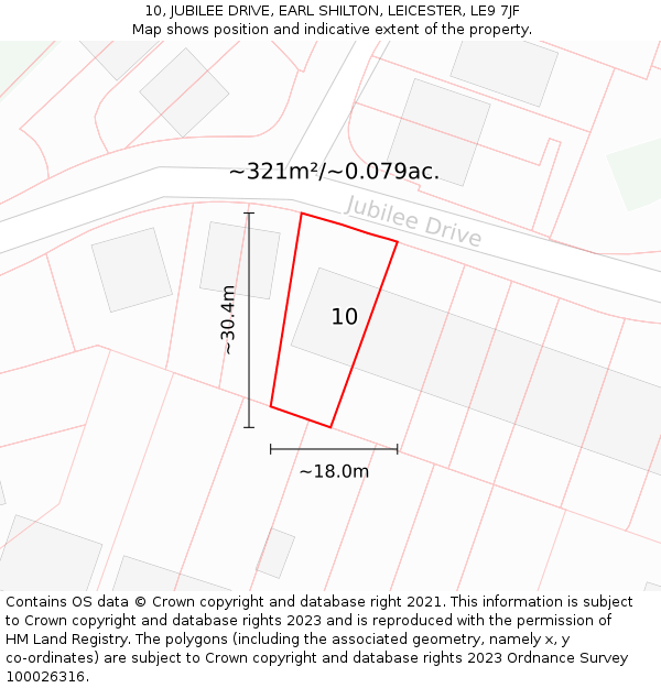 10, JUBILEE DRIVE, EARL SHILTON, LEICESTER, LE9 7JF: Plot and title map