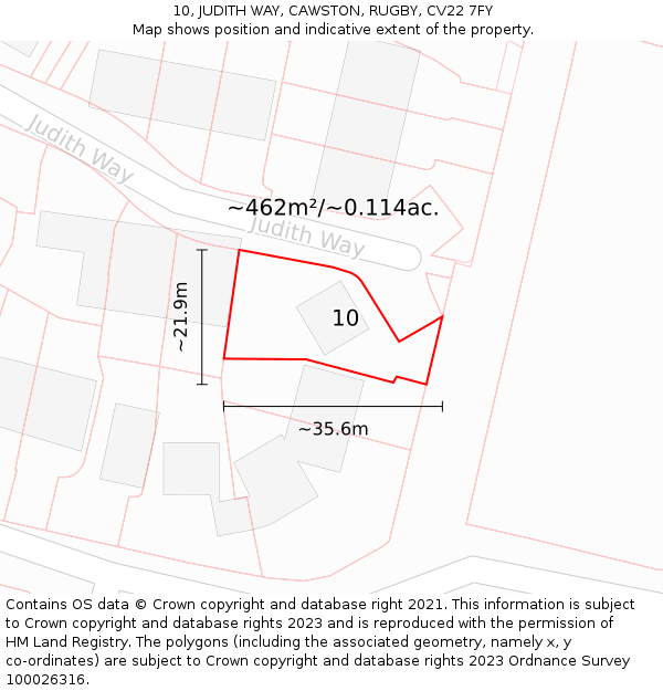 10, JUDITH WAY, CAWSTON, RUGBY, CV22 7FY: Plot and title map