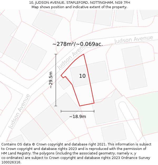 10, JUDSON AVENUE, STAPLEFORD, NOTTINGHAM, NG9 7FH: Plot and title map