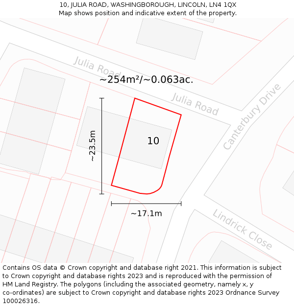 10, JULIA ROAD, WASHINGBOROUGH, LINCOLN, LN4 1QX: Plot and title map