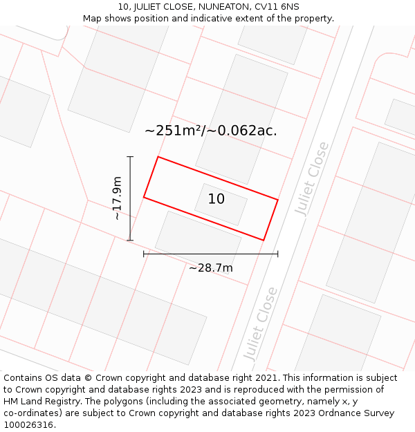 10, JULIET CLOSE, NUNEATON, CV11 6NS: Plot and title map