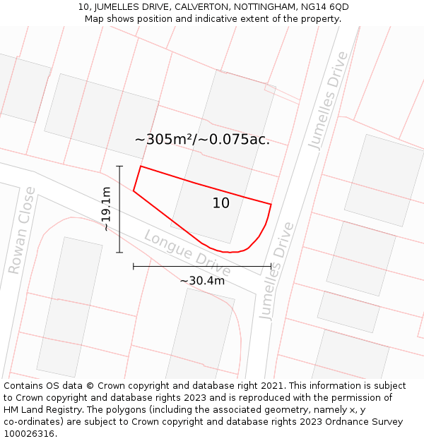 10, JUMELLES DRIVE, CALVERTON, NOTTINGHAM, NG14 6QD: Plot and title map