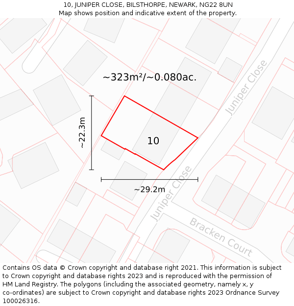 10, JUNIPER CLOSE, BILSTHORPE, NEWARK, NG22 8UN: Plot and title map