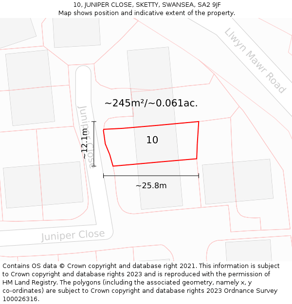 10, JUNIPER CLOSE, SKETTY, SWANSEA, SA2 9JF: Plot and title map