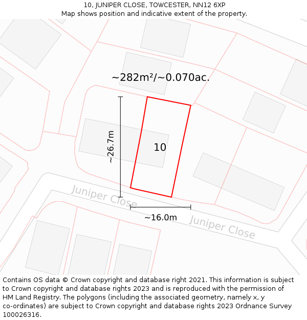 10, JUNIPER CLOSE, TOWCESTER, NN12 6XP: Plot and title map