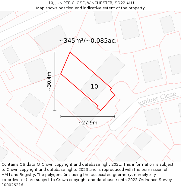 10, JUNIPER CLOSE, WINCHESTER, SO22 4LU: Plot and title map