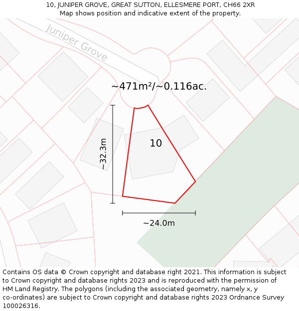 10, JUNIPER GROVE, GREAT SUTTON, ELLESMERE PORT, CH66 2XR: Plot and title map