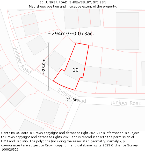 10, JUNIPER ROAD, SHREWSBURY, SY1 2BN: Plot and title map