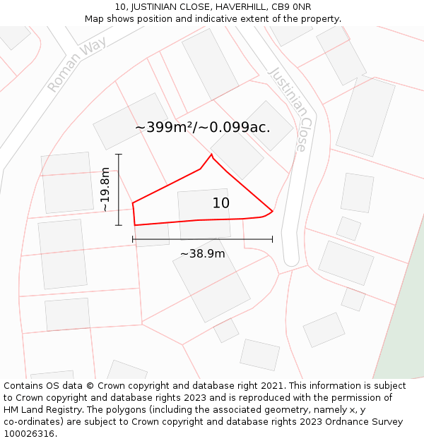 10, JUSTINIAN CLOSE, HAVERHILL, CB9 0NR: Plot and title map