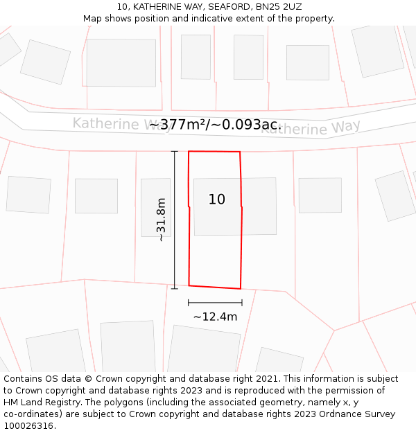 10, KATHERINE WAY, SEAFORD, BN25 2UZ: Plot and title map