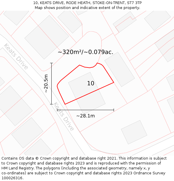 10, KEATS DRIVE, RODE HEATH, STOKE-ON-TRENT, ST7 3TP: Plot and title map