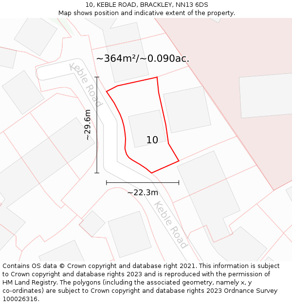 10, KEBLE ROAD, BRACKLEY, NN13 6DS: Plot and title map