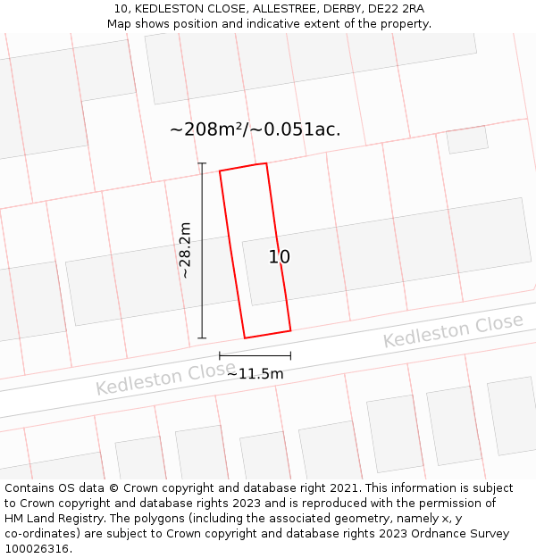 10, KEDLESTON CLOSE, ALLESTREE, DERBY, DE22 2RA: Plot and title map