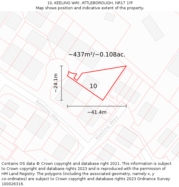 10, KEELING WAY, ATTLEBOROUGH, NR17 1YF: Plot and title map