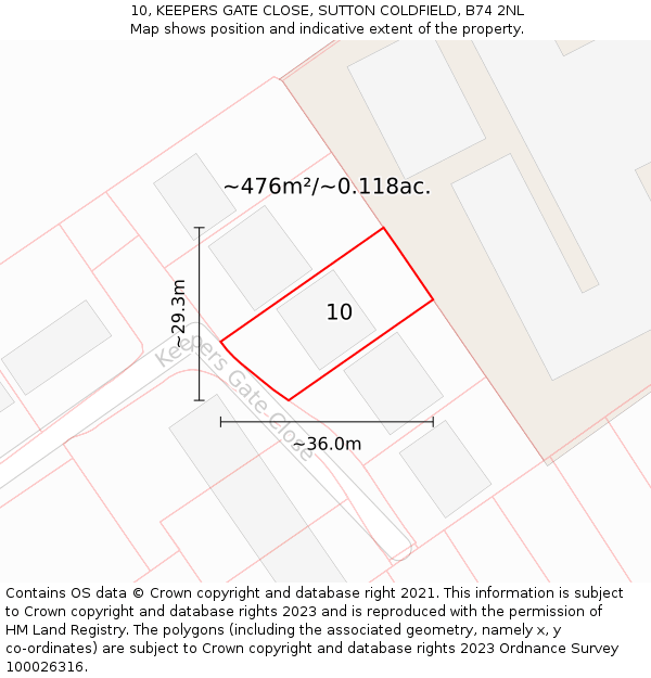 10, KEEPERS GATE CLOSE, SUTTON COLDFIELD, B74 2NL: Plot and title map