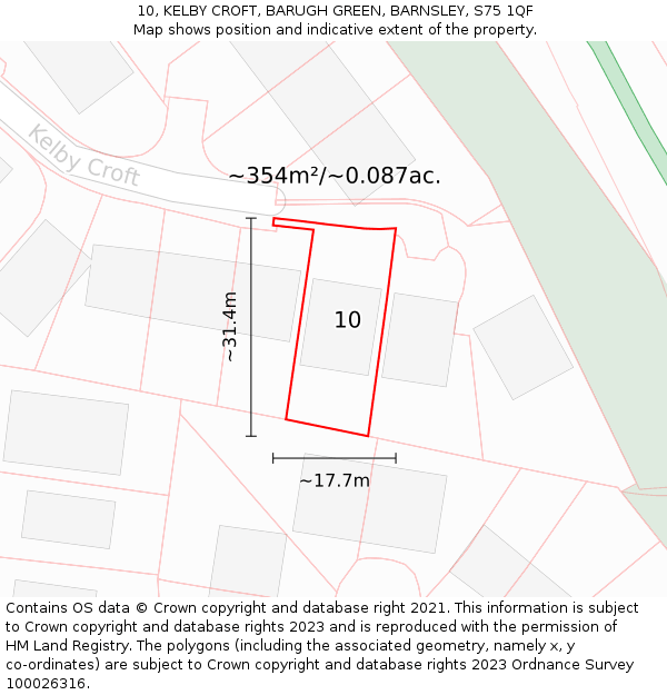 10, KELBY CROFT, BARUGH GREEN, BARNSLEY, S75 1QF: Plot and title map