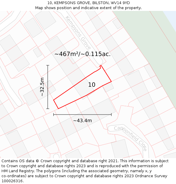 10, KEMPSONS GROVE, BILSTON, WV14 9YD: Plot and title map