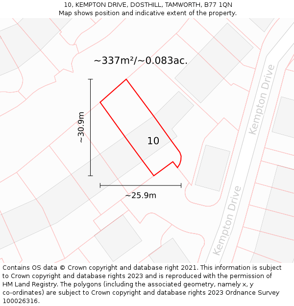 10, KEMPTON DRIVE, DOSTHILL, TAMWORTH, B77 1QN: Plot and title map