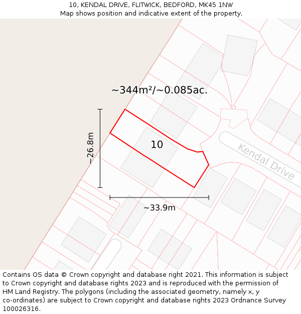 10, KENDAL DRIVE, FLITWICK, BEDFORD, MK45 1NW: Plot and title map