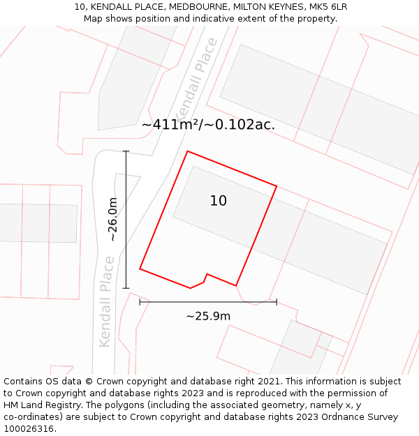 10, KENDALL PLACE, MEDBOURNE, MILTON KEYNES, MK5 6LR: Plot and title map