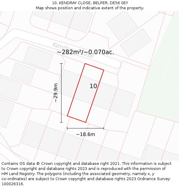 10, KENDRAY CLOSE, BELPER, DE56 0EY: Plot and title map
