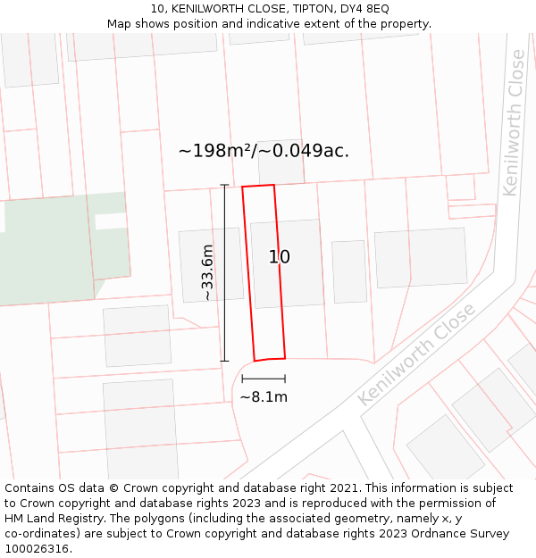 10, KENILWORTH CLOSE, TIPTON, DY4 8EQ: Plot and title map
