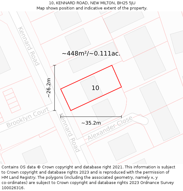 10, KENNARD ROAD, NEW MILTON, BH25 5JU: Plot and title map