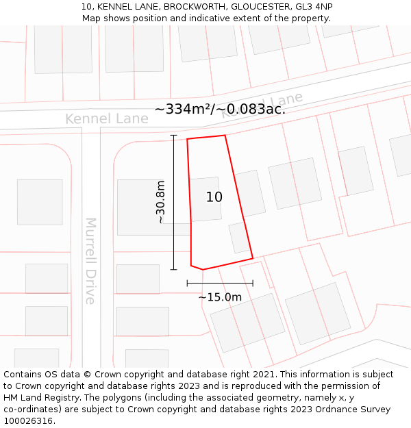 10, KENNEL LANE, BROCKWORTH, GLOUCESTER, GL3 4NP: Plot and title map