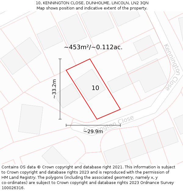 10, KENNINGTON CLOSE, DUNHOLME, LINCOLN, LN2 3QN: Plot and title map