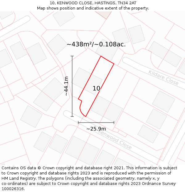 10, KENWOOD CLOSE, HASTINGS, TN34 2AT: Plot and title map