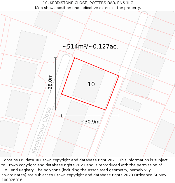 10, KERDISTONE CLOSE, POTTERS BAR, EN6 1LG: Plot and title map
