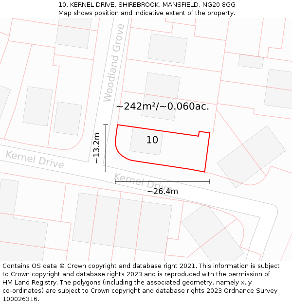 10, KERNEL DRIVE, SHIREBROOK, MANSFIELD, NG20 8GG: Plot and title map