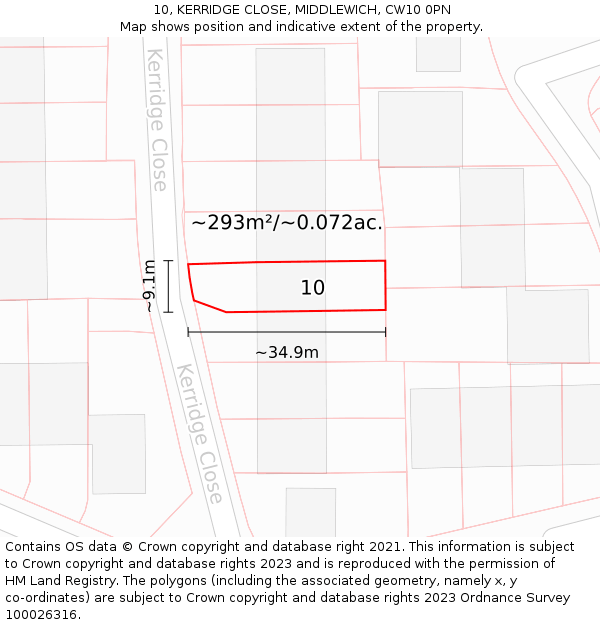 10, KERRIDGE CLOSE, MIDDLEWICH, CW10 0PN: Plot and title map