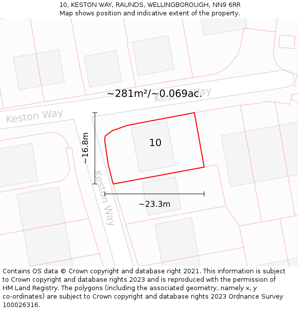 10, KESTON WAY, RAUNDS, WELLINGBOROUGH, NN9 6RR: Plot and title map