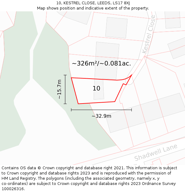 10, KESTREL CLOSE, LEEDS, LS17 8XJ: Plot and title map