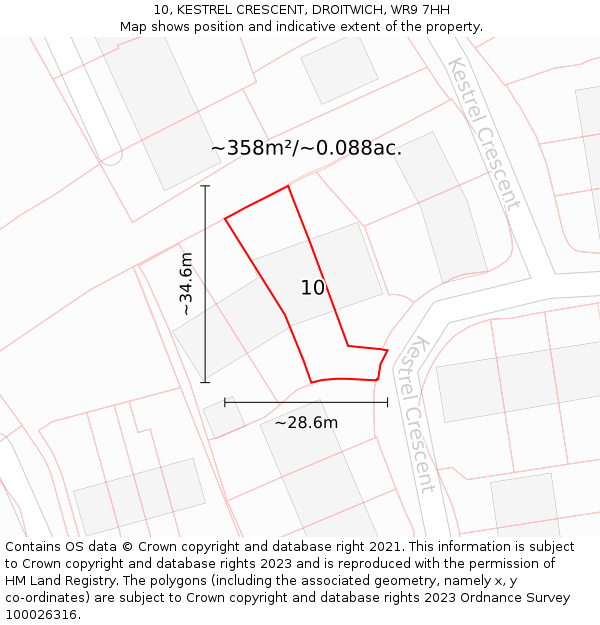 10, KESTREL CRESCENT, DROITWICH, WR9 7HH: Plot and title map