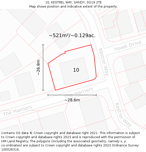 10, KESTREL WAY, SANDY, SG19 2TE: Plot and title map