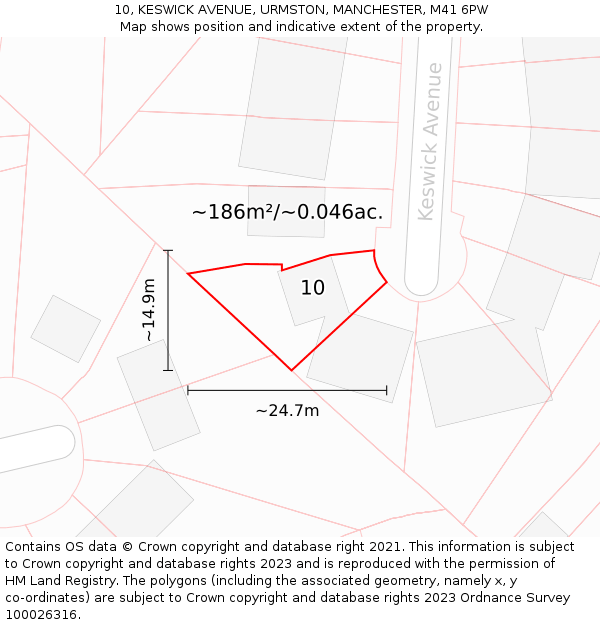 10, KESWICK AVENUE, URMSTON, MANCHESTER, M41 6PW: Plot and title map